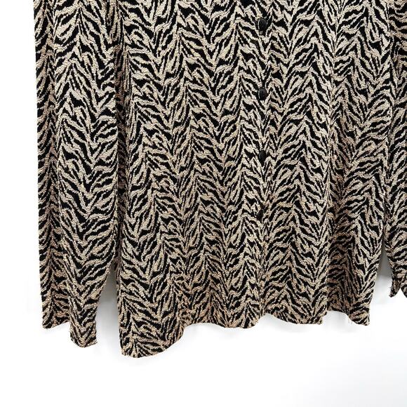 Chicos Sz 1 Medium Super Stretchy Long Sleeve Gold Black Blouse Shirt Top Mature - Picture 4 of 7